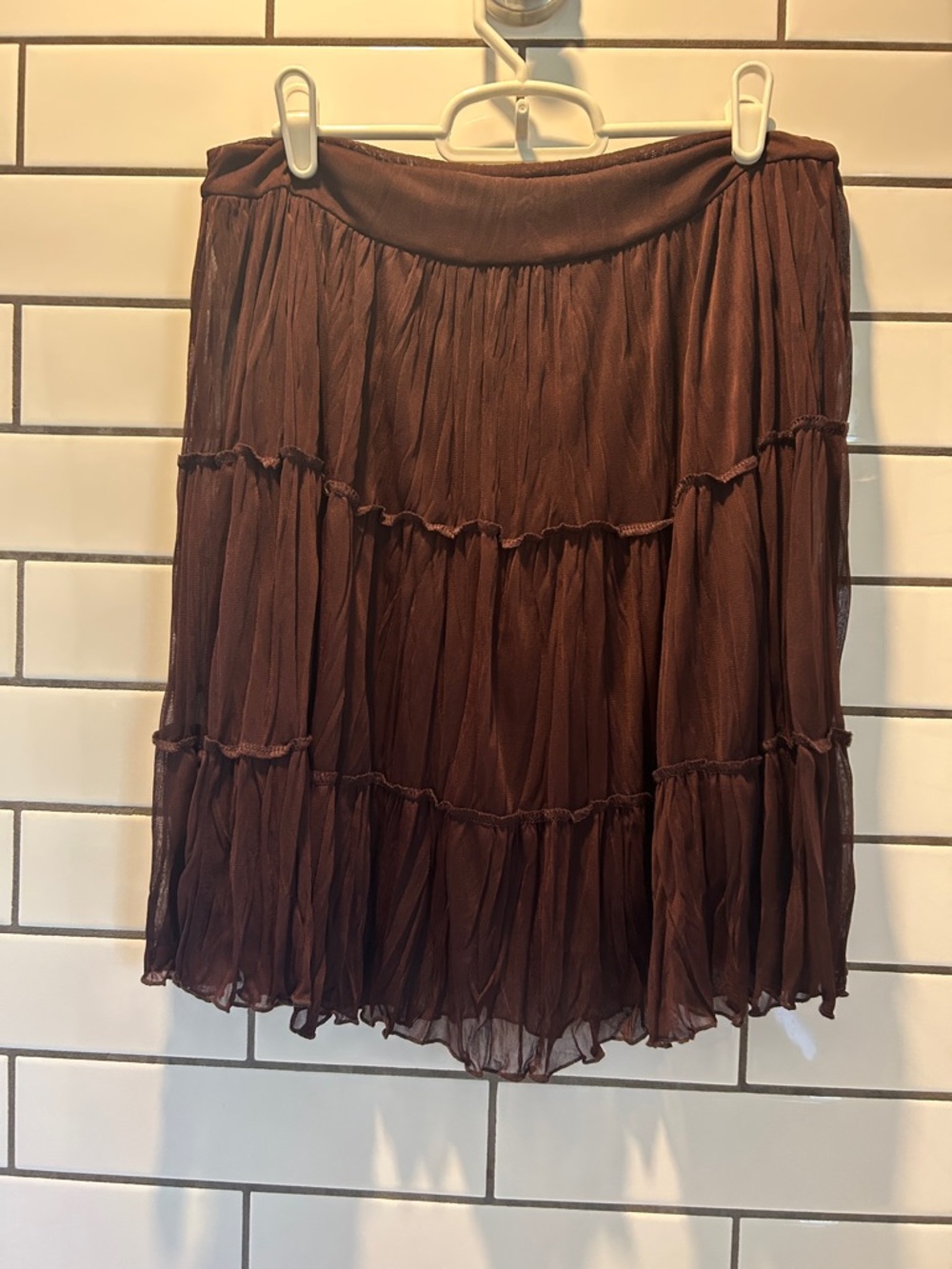 Women's Brown Tiered Midi Skirt
